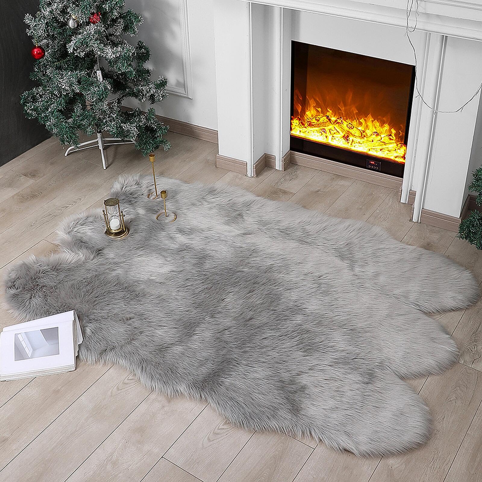 linmopm Faux Fur Sheepskin Rug, Grey, 4x6 ft
