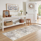 UERMEI 2X6 Washable Runner Rug for Hallway: Soft Neutral Modern Abstract Area Rug - Non-Slip Low Pile Long Throw Indoor Carpet for Kitchen Entryway Kitchen Bedroom Laundry Bathroom - Brown Grey