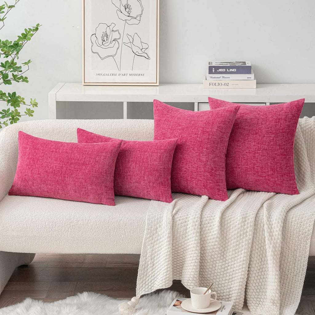 MIULEE Soft Chenille Throw Pillow Covers Hot Pink 18x18 Inch Pack of 2
