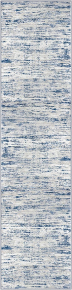 Lansny Modern Abstract Hallway Runner Rug, Blue White Washable Kitchen Runner Non-Slip Soft 2x8 Runner Rug Thin Print Faux Wool Carpet for Entryway Bedroom Laundry Room Indoor Home Decor