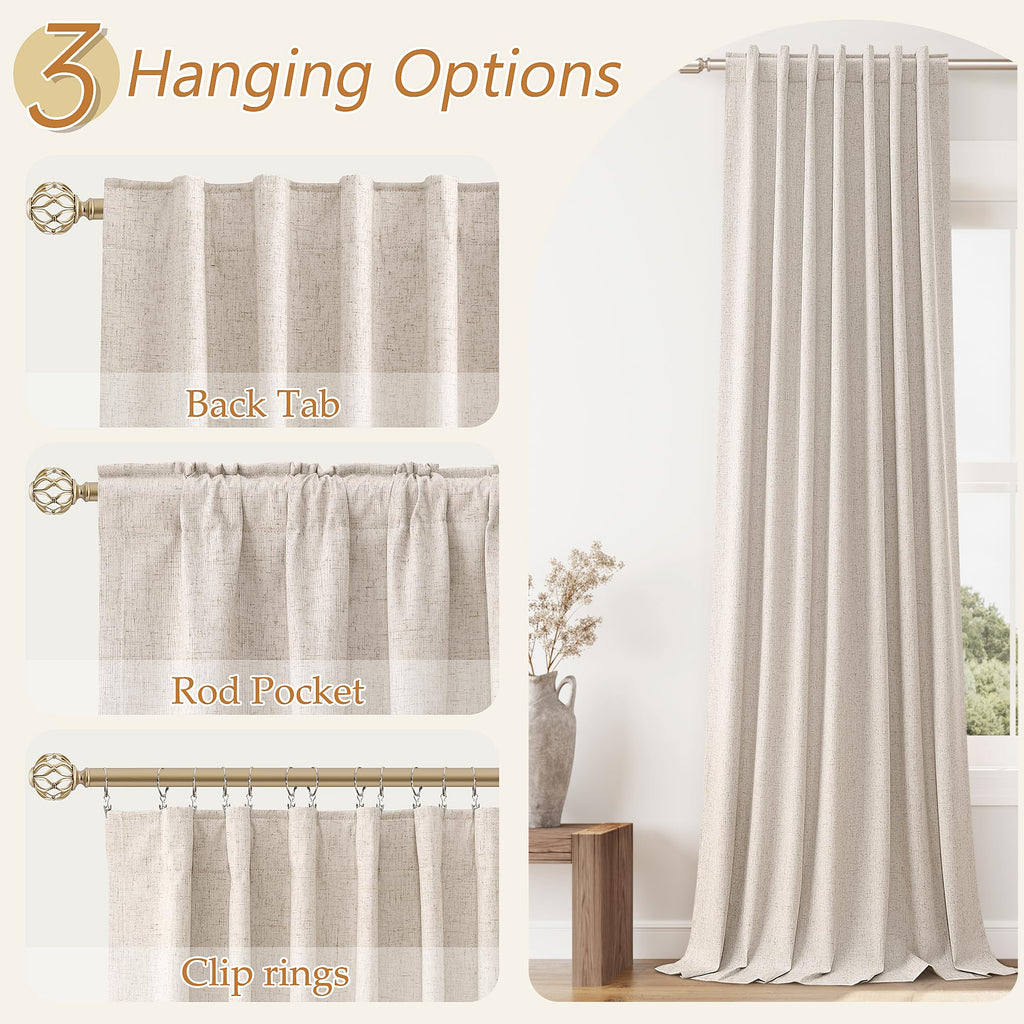 Guken Oatmeal 100% Blackout Curtains 84 Inch Length 2 Panels Set for Living Room Bedroom Back Tab Thermal Insulated Black Out Linen Drapes Room Darkening Window Curtains 84 Inches Long