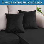 Couch Cover 8-Piece Elastic Velvet Couch Cushion Covers & Chaise Slipcovers for L-Shaped Sofas, Sofa Seat Covers Washable, Soft Cover for Couches (7 Seater + Chaise, Black)