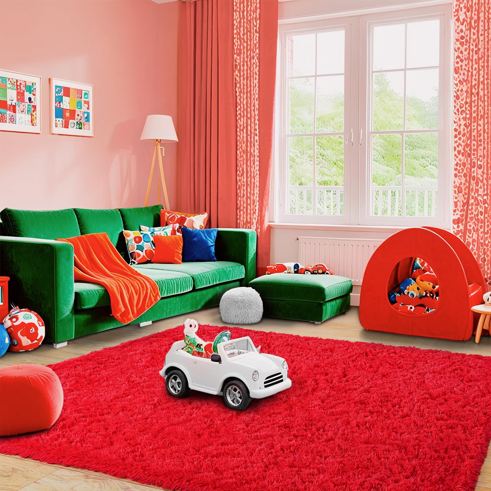 Pionblank Fluffy Area Rug for Bedroom 4x6 Feet, Indoor Plush Carpet, Red