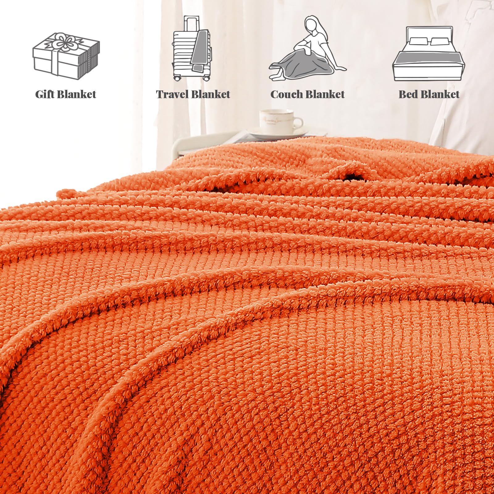 Whale Flotilla Soft Fleece Twin Size Bed Blanket, Burnt Orange