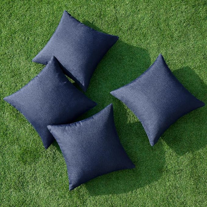 MIULEE Pack of 4 Decorative Outdoor Throw Pillow Covers Linen Waterproof Pillow Covers Farmhouse Cushion Cases for Patio Garden Tent Balcony Couch Sofa 18x18 inch Navy