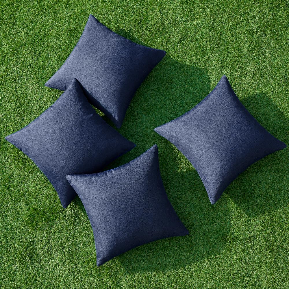 MIULEE Pack of 4 Decorative Outdoor Throw Pillow Covers Linen Waterproof Pillow Covers Summer Farmhouse Cushion Cases for Patio Garden Tent Balcony Couch Sofa 18x18 Inch Navy
