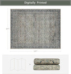 Washable Rugs 8x10 Area Rugs for Living Room,Rugs for Bedroom,Large Carpets,Ultra Soft Faux Wool Retro Dining Room Rug,Non Slip&Non-Shedding Low Pile Vintage Print Rug for Home Office,Green