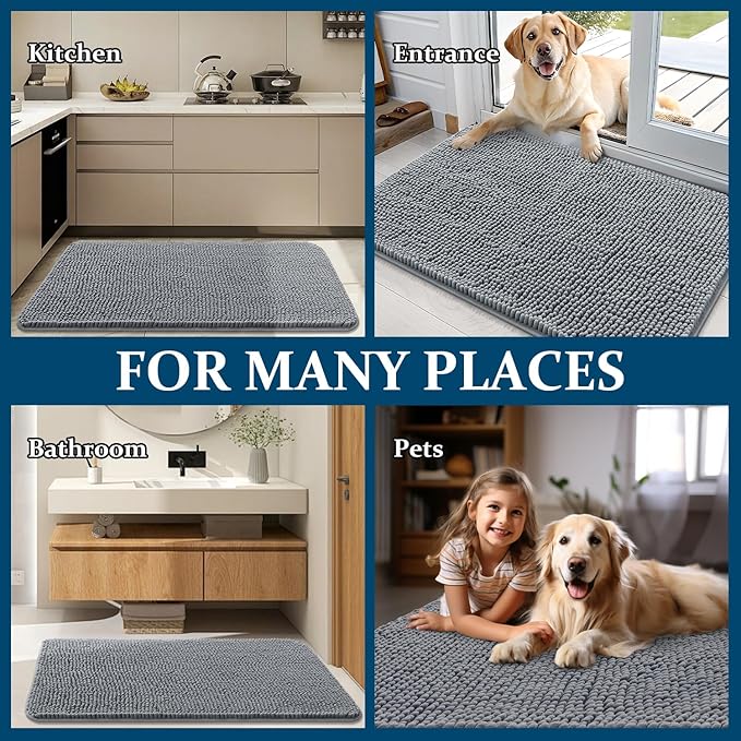 OLANLY Dog Door Mat for Muddy Paws 70x35, Super Absorbent Chenille Mud Mat