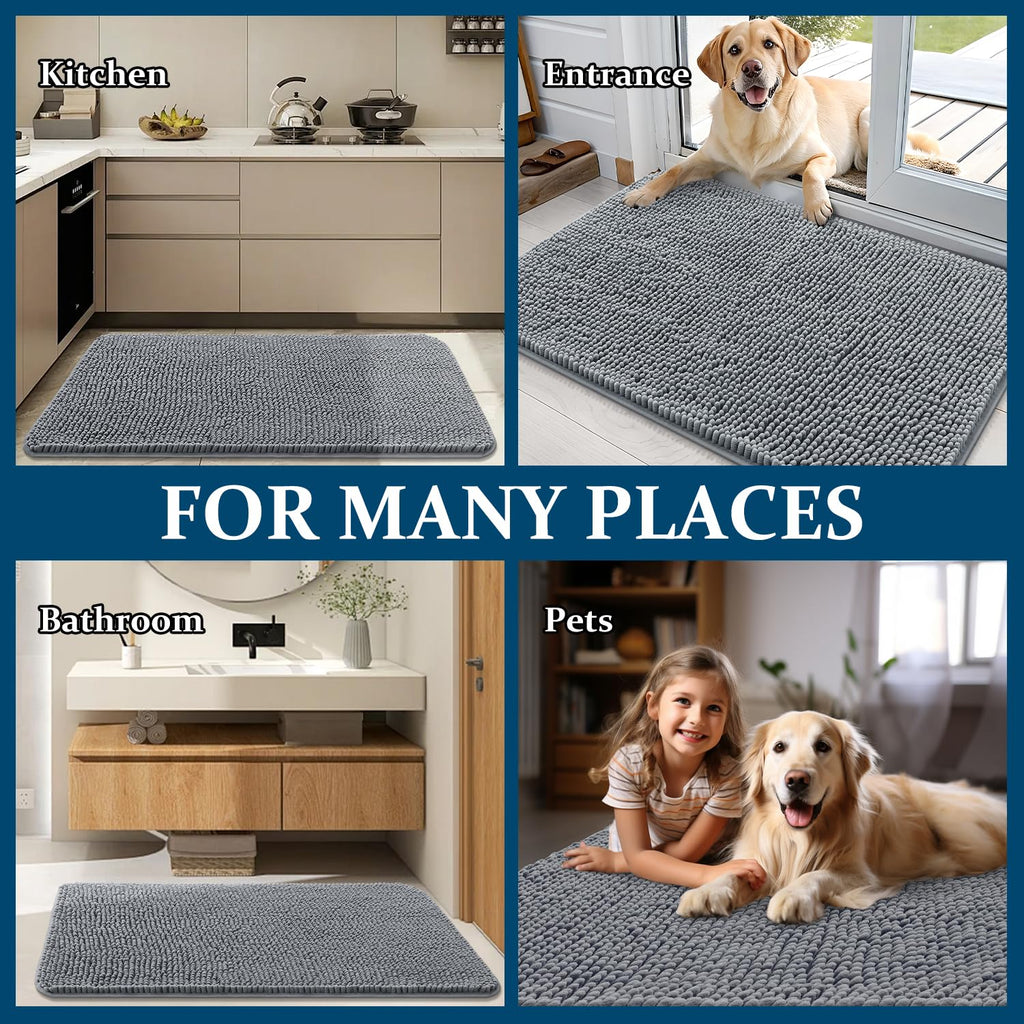 OLANLY Dog Door Mat for Muddy Paws 54x32, Super Absorbent Chenille Mud Mat