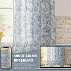 jinchan Linen Floral Curtains for Living Room 84 Inch Length Blue Printed Flower French Country Curtain Farmhouse Cottage Core Toile Curtains Back Tab Light Filtering Window Drapes Set 2 Panels