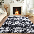 Pionblank Super Fluffy Area Rug for Living Room 5x7 Feet, Modern Indoor Shaggy Carpet, Soft Plush Non Slip Rugs for Bedroom Kids Room Cloakroom Home Decor, Black White