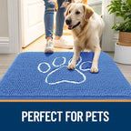 OLANLY Dog Door Mat for Muddy Paws 30x20, Paw Print Design, Absorbs Moisture and Dirt, Absorbent Non-Slip Washable Doormat, Quick Dry Chenille Mud Mat, Entry Indoor Entryway Carpet, Cornflower Blue