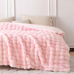 COOVA Faux Fur Throw Blanket for Couch, Cozy Soft and Fuzzy Plush Rabbit Fur Bubble Blanket for Sofa Bedroom Living Room, 50x60 Inches Light Pink
