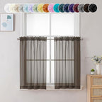 Chyhomenyc Sheer Curtains 36 inch Length 2 Panels, Light Filtering Voile Rod Pocket Short Window Sheer Curtians for Bathroom Living Room, 2PCS, Choclate Brown