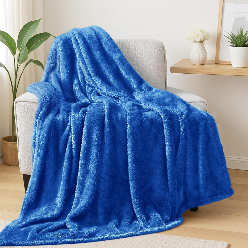 Exclusivo Mezcla Fuzzy Large Fleece Throw Blanket for Couch, Cobalt Blue
