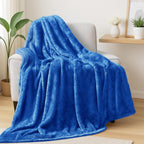 Exclusivo Mezcla Fuzzy Large Fleece Throw Blanket for Couch, Cobalt Blue