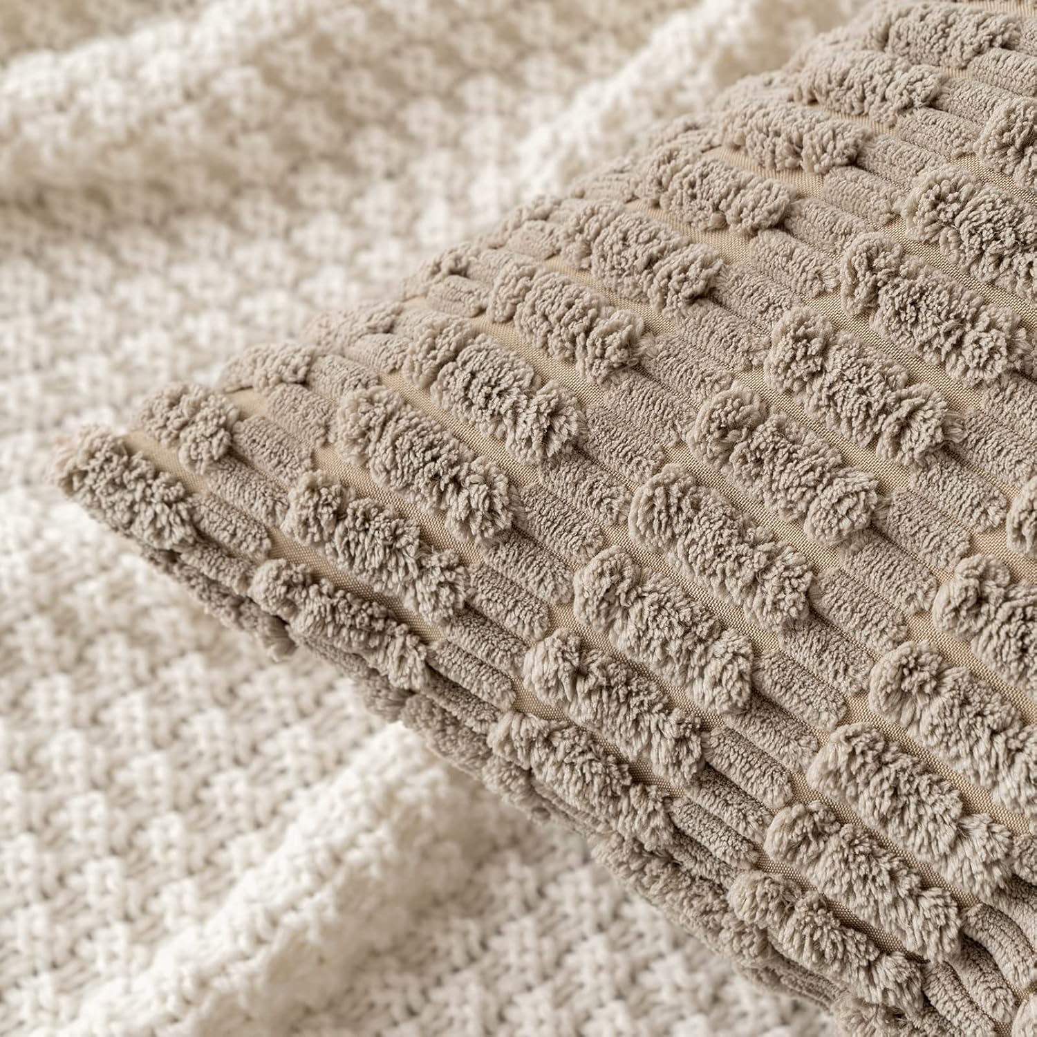 MIULEE Corduroy Decorative Throw Pillow Covers 16x16 Light Brown Pack of 2