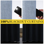 NICETOWN Stone Blue Vintage Linen 100% Blackout Curtains for Living Room, Thermal Insulated Curtains 45" Long, Noise Reducing Window Treatment Drapes for Hall Room, 52" Wide Per Panel, Set of 2