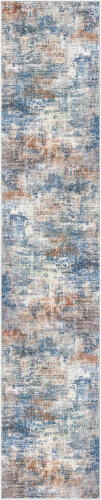 IOHOUZE Abstract Runner Rug 3x14 Ft Long Washable Runners for Hallways, Non Slip Kitchen Runner Printed Faux Wool Entryway Runner Indoor, Modern Abstract Floor Carpet for Hall Stair, Blue Rust