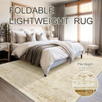 6x9 Area Rug for Living Room Floral Washable Non-Slip Modern Rugs for Bedroom Dinning Room Ultra-Thin Indoor Beige