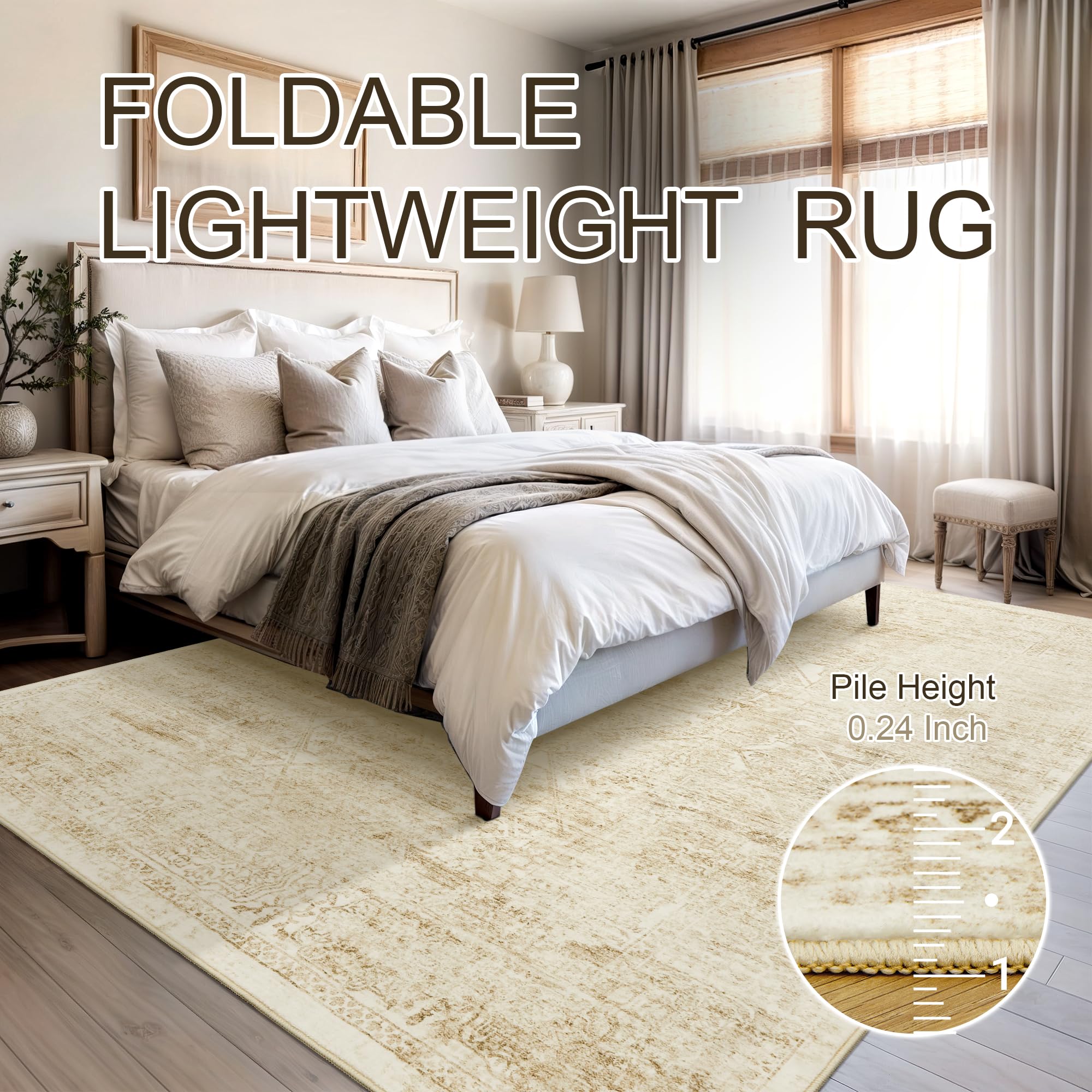 Soalmost Washable Area Rug 8x10 Large Soft Living Room Rugs Beige/Ivory