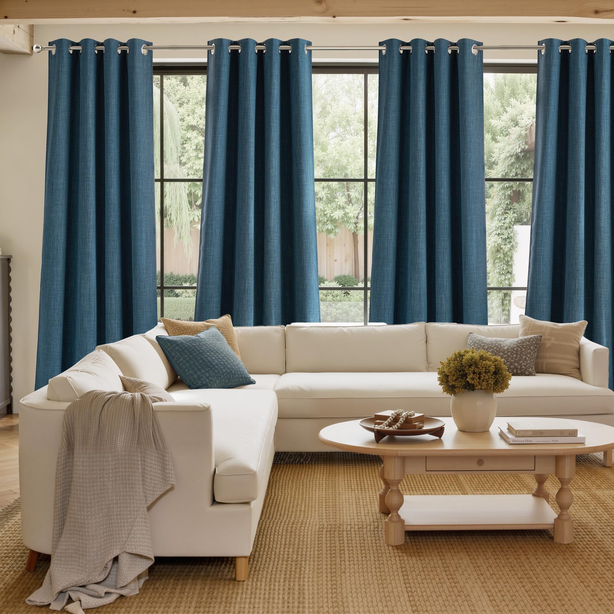 NICETOWN Stone Blue Faux Linen Room Darkening Rod Pocket Curtains 63 inch Length, W42 x L63, Light Blocking Thermal Insulated Noise Reducing Drapes for Bedroom Living Room Farmhouse Decor, 2 Panels