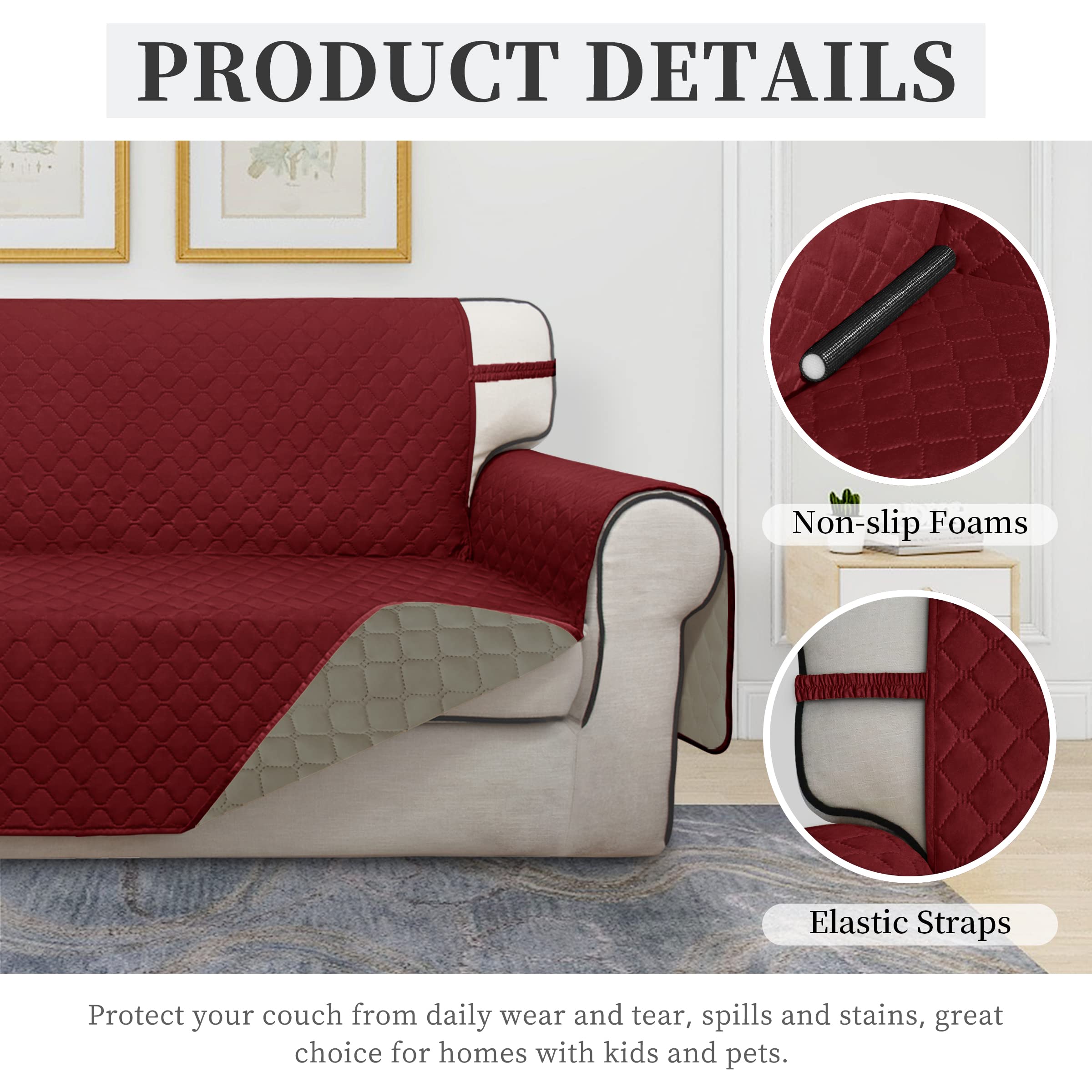 ISSUNTEX Double Protection 100% Waterproof Loveseat Sofa Covers for Living Room, Couch Covers for 2 Cushion Couch, Reversible Furniture Protector Sofa Cover for Dogs (Loveseat, Christmas Red/Beige)