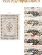 Area Rugs 5x7, Ultra-Thin Washable Rugs for Living Room, Anti-Slip Backing Area Rug for Bedroom, Soft Floral Vintage Home Decor Rug for Dining Room(Blue/Red/Multi,5'x7')