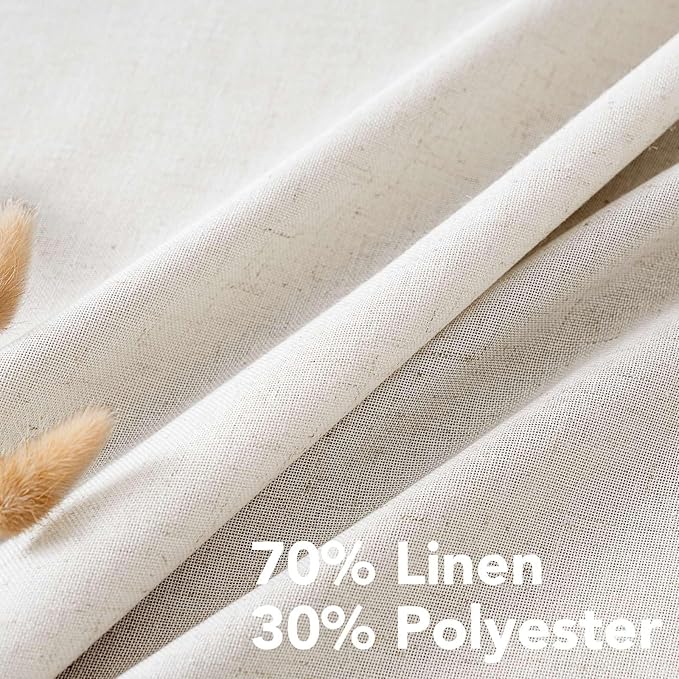 H.VERSAILTEX Grommet Privacy Linen Curtains 2 Pieces Total Size 104 Inch Wide (52 Inch Each Panel) - 96 Inch Long - Elegant, Light Filtering Panel Drapes for Bedroom (52" W x 96" L, Heathered Natural)