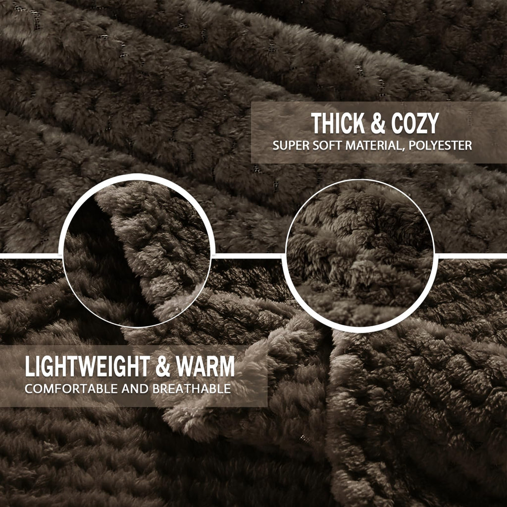 Exclusivo Mezcla Soft Waffle Fleece Bed Blanket King Size, Coffee