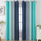 Estelar Textiler Navy Blue and Teal Gradient Blackout Curtains 102 Inches Long for Bedroom, Thermal Insulated Full Room Darkening Ombre Gray Grommet Drapes for Living Room, 52Wx102L, 2 Panels