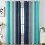 Navy Blue and Teal Gradient Blackout Curtains for Living Room 84 Inch Long