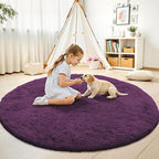 OLANLY Dark Purple Round Rugs for Bedroom - Machine Washable, 9 ft Circle Area Rugs for Living Room, Soft and Fluffy Shaggy Carpet for Teen Girl and Boys, Nursery Rooms, Dorms, Home Decor Aesthetic