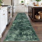 IOHOUZE Abstract Runner Rug 3x12 Ft Washable Runners for Hallways, Non Slip Kitchen Runner Printed Faux Wool Entryway Runner Indoor, Modern Abstract Floor Carpet for Hall Kitchen, Dark Green