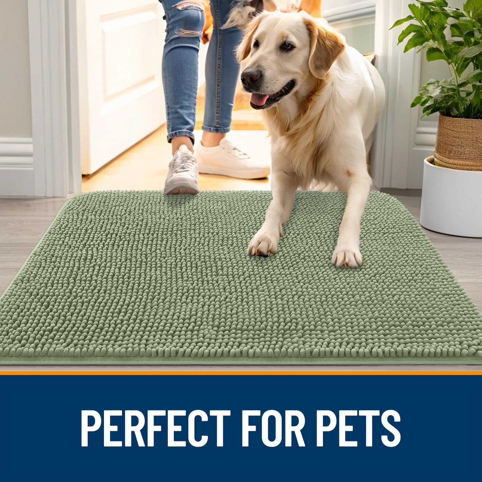 OLANLY Dog Door Mat for Muddy Paws 59x24, Super Absorbent Chenille Mud Mat