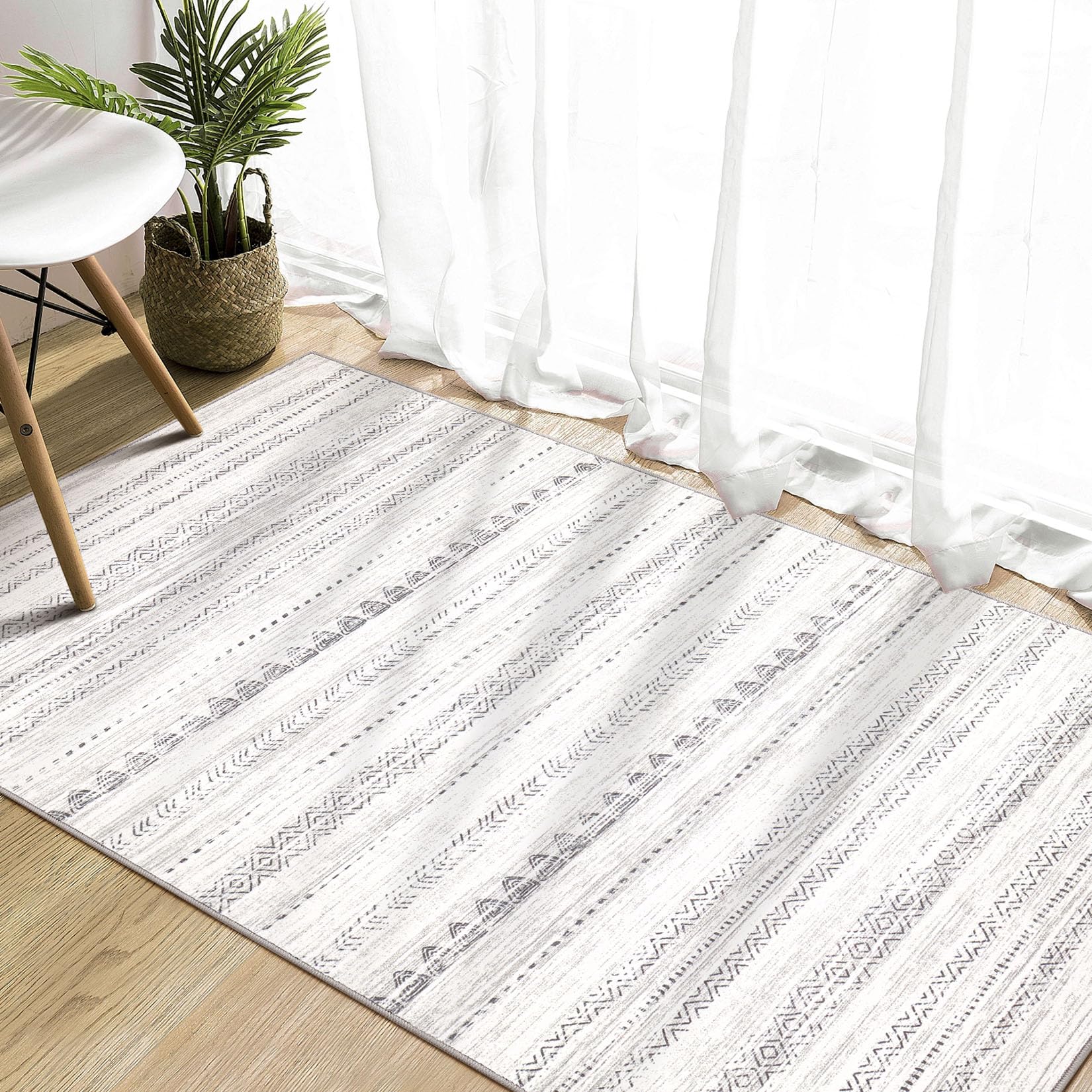 Nakagishi Boho 3x5 Area Rug Living Room Rugs Machine Washable Gray