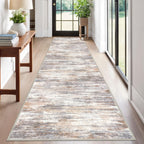 KOZYFLY Modern Abstract Washable Rug Runner 2.6x12 Hallway Rug Runner Non-Slip Soft Kitchen Runner Rugs, Multi Grey/Orange Striped Carpet for Entryway Bathroom