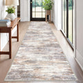 KOZYFLY Modern Abstract Washable Rug Runner 2.6x12 Hallway Rug Runner Non-Slip Soft Kitchen Runner Rugs, Multi Grey/Orange Striped Carpet for Entryway Bathroom