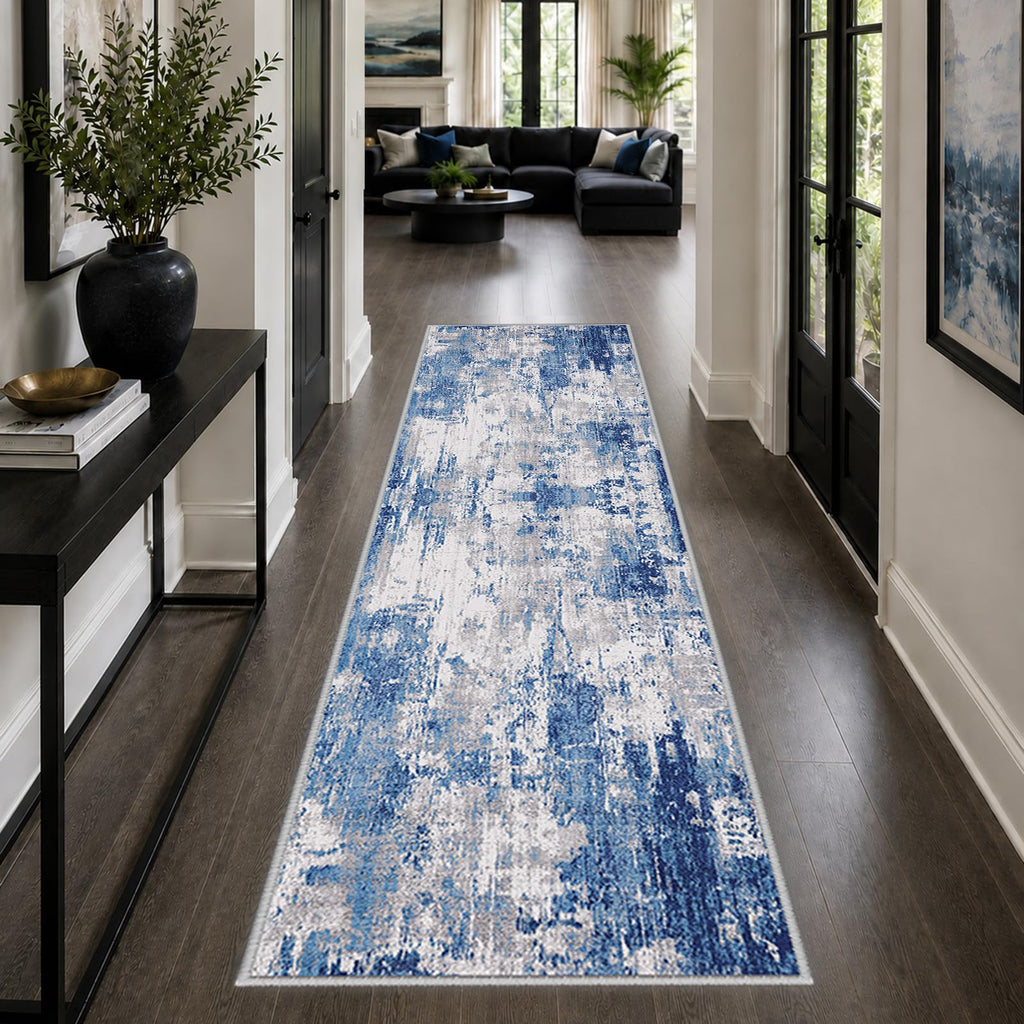 RELEANY Washable Runner 2'x6' Abstract Area Rug for Hallway Blue Gray