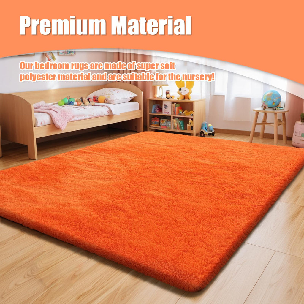 4x6 Area Rug for Bedroom,Orange Fluffy Shag Living Room Rug Bedside Rugs