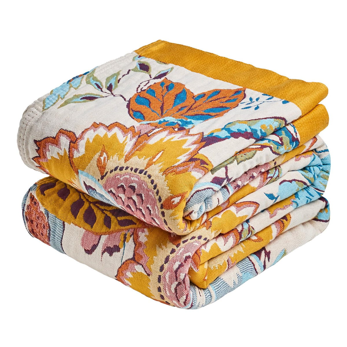 MSGKV Boho Throw Blanket 50"x60" Cotton Throw for Couch Sofa, Floral Quilt