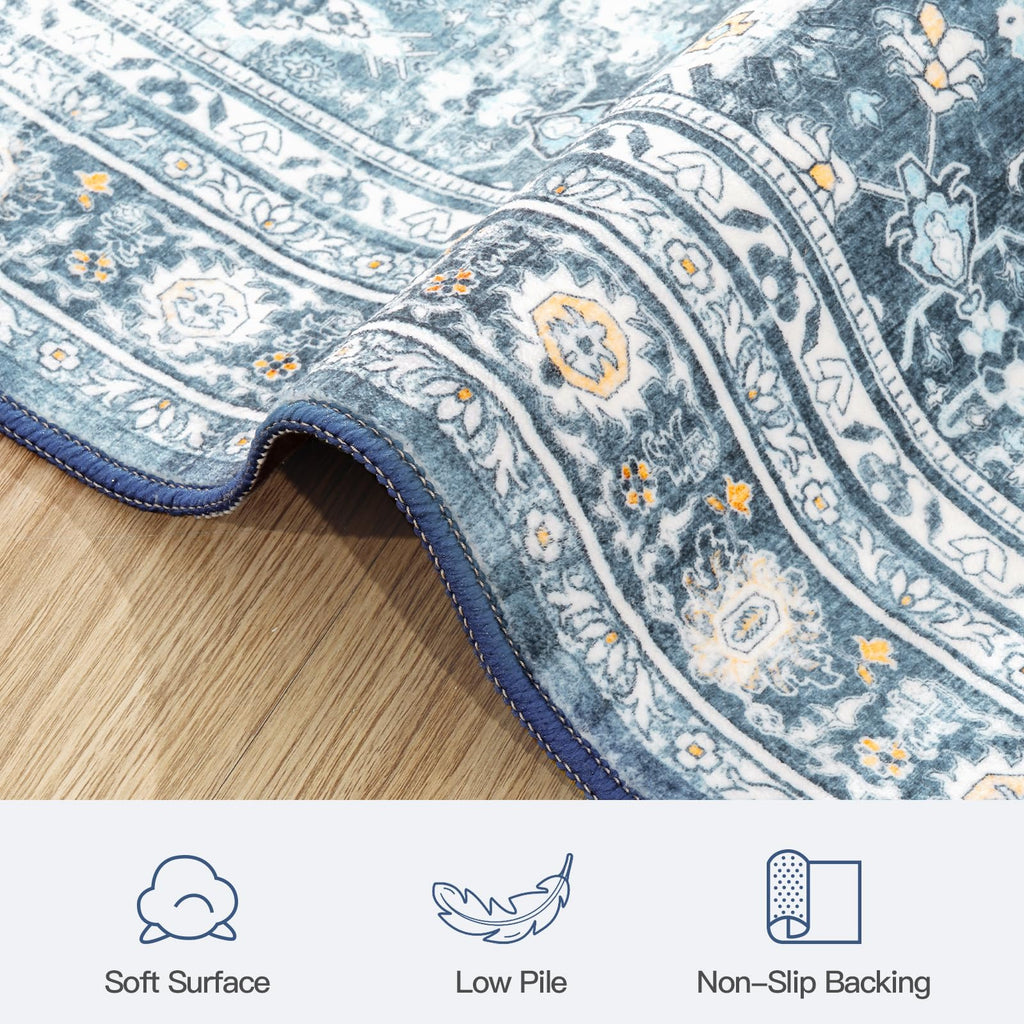 8x10 Area Rugs for Living Room Blue Washable Non-Slip Large Carpet