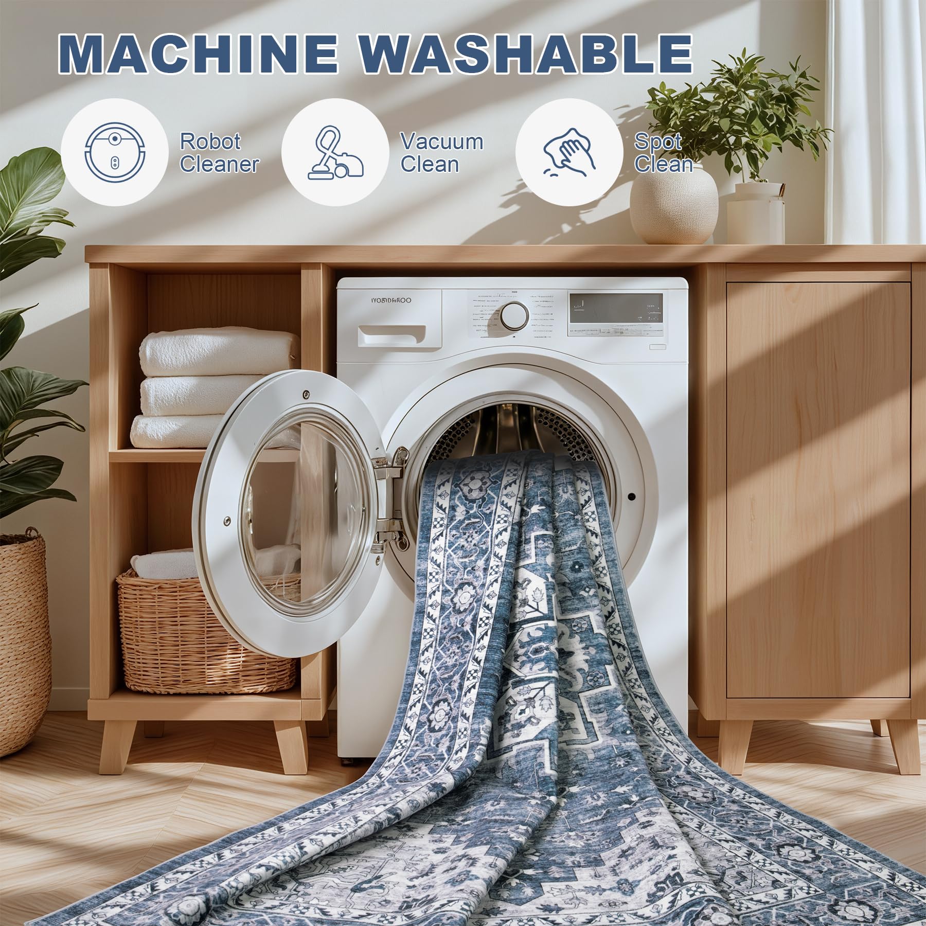 ExpediX 4x6 Area Rugs Living Room: Washable Vintage Rug for Bedroom Blue
