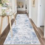 IOHOUZE Abstract Runner Rug 3x10 Ft Washable Runners for Hallways, Non Slip Kitchen Runner Printed Faux Wool Entryway Runner Indoor, Modern Abstract Floor Carpet for Hall Bedroom, Light Blue Grey