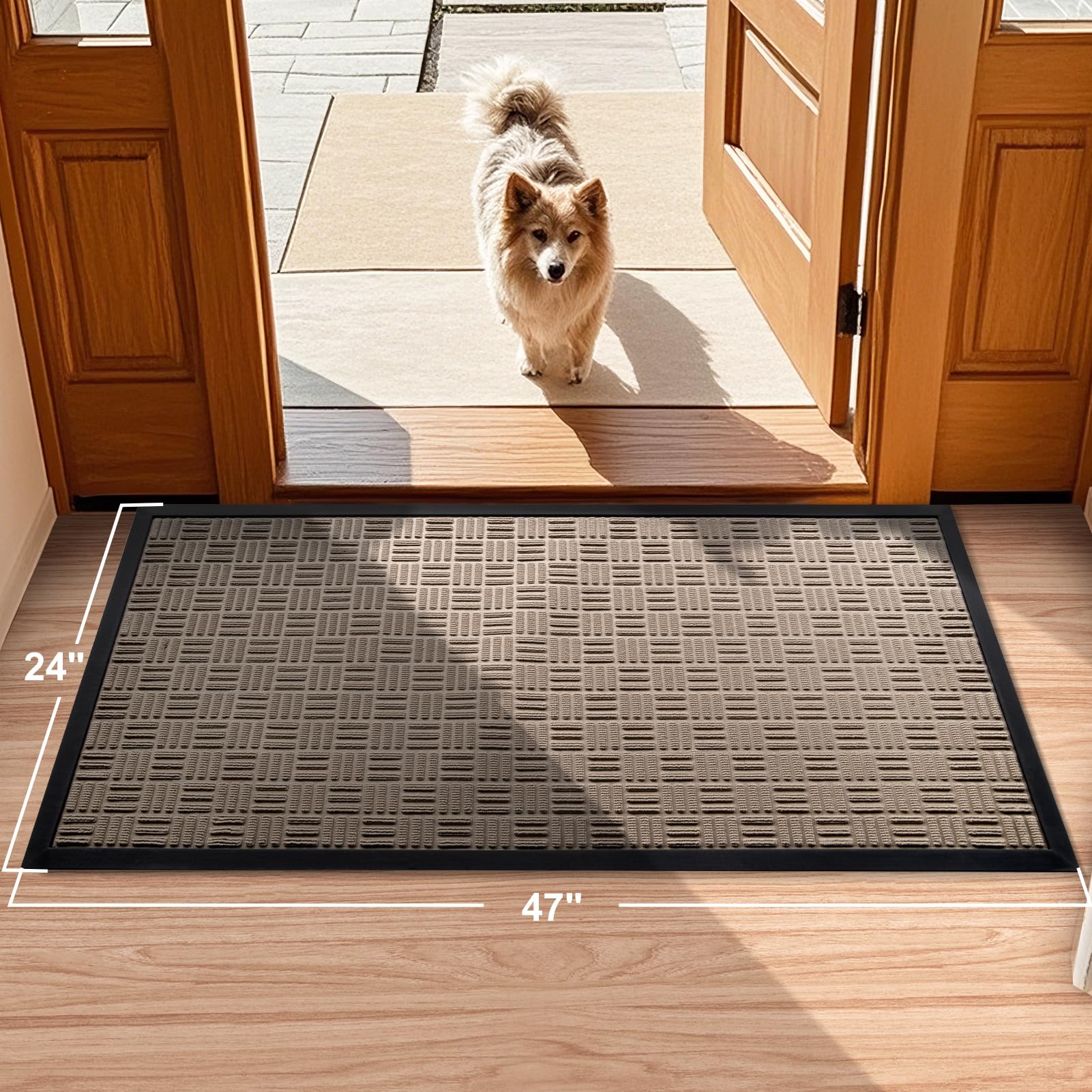 Mibao Front Door Mat Outdoor Entrance, 47" x 24" Heavy Duty Welcome Mat for Outdoor and Indoor, Waterproof Dirt Trapper Doormat, Super Absorbent Indoor Entryway Mat for Patio & Porch - Beige