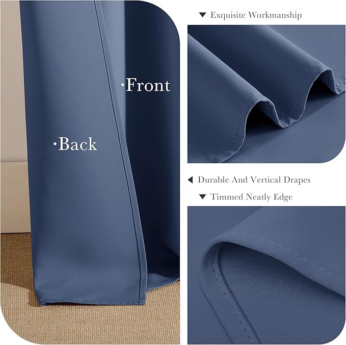 Pony Dance Blackout Curtains Thermal Insulated Window Treatment Panels Room Darkening Shade Drapes for Living Room Back Tab/Rod Pocket Bedroom Draperies, 55 x 68 Inch, Blue Haze, 2 Panels