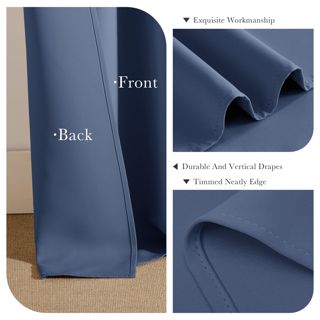 PONY DANCE Window Curtains Drapes - Energy Saving Back Tab/Rod Pocket Room Darkening Thermal Draperies Heavy-Duty for Kitchen, 52 by 54 inch, Blue Haze, 2 Panels
