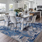 Washable Area Rugs 10'x14' Non-Slip Modern Abstract Soft for Living Room Entryway Bedroom Nursery, Print Pattern, Blue Grey Navy Gray