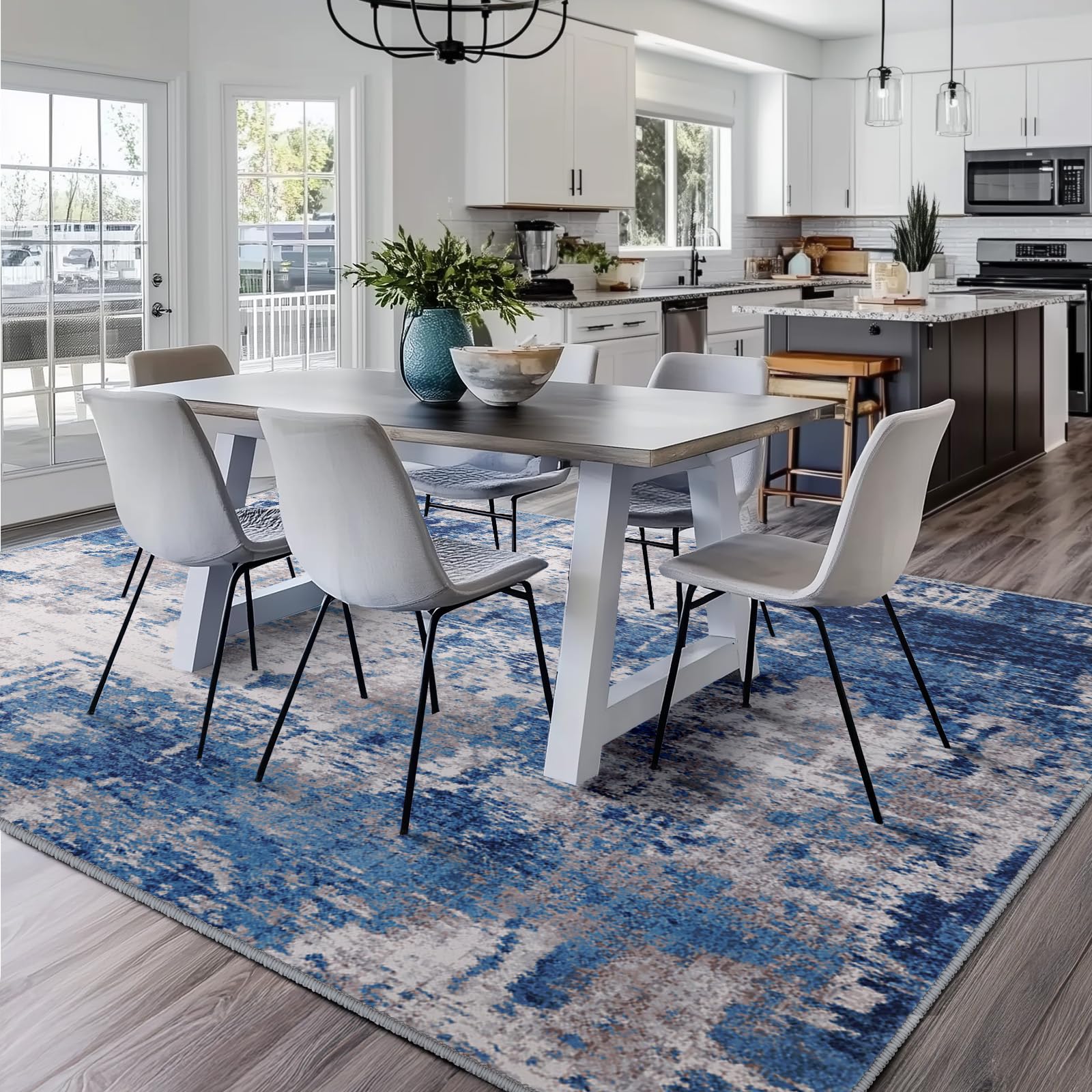 RELEANY Washable Square 10' x10' Area Rug for Living Room Blue Gray