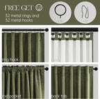 Topfinel Dark Green Curtains 86 Inches Long 2 Panels Set 100% Blackout Linen Curtains for Living Room Heat Preservation Vintage Drapes for Bedroom Back Tab Pleated (Olive,2Panels W52 xL86)